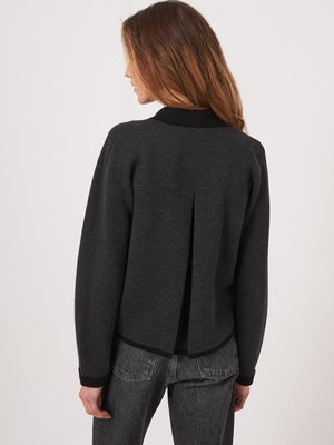 Two Tone Merino Wool Polo Knit Cardigan With Chest Pockets - FINAL SALE