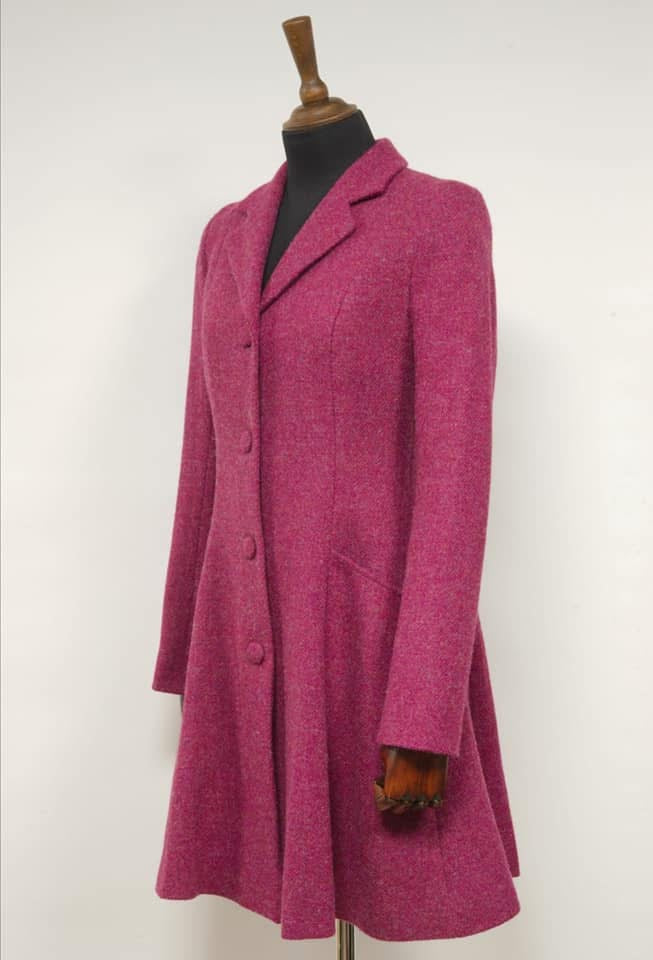 Zoe Harris Tweed Swing Coat - Cerise Herringbone