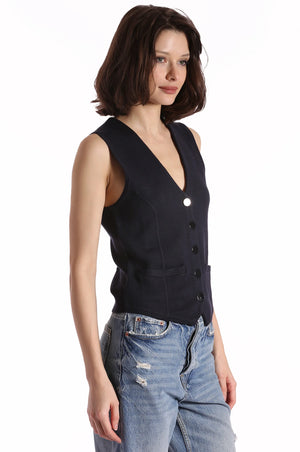 Cotton Blend Vest With Snaps