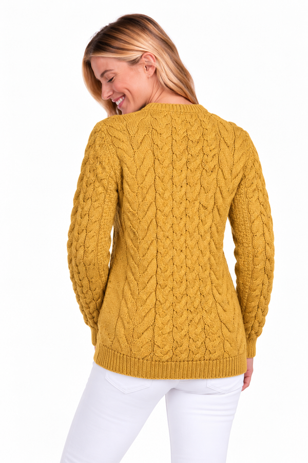 Omey Unisex Cable & Weave Aran Crew - Sunshine