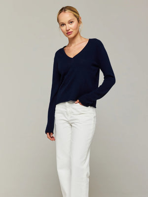 Luna Lightweight Cashmere V-Neck - Navy