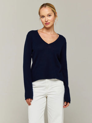 Luna Lightweight Cashmere V-Neck - Navy