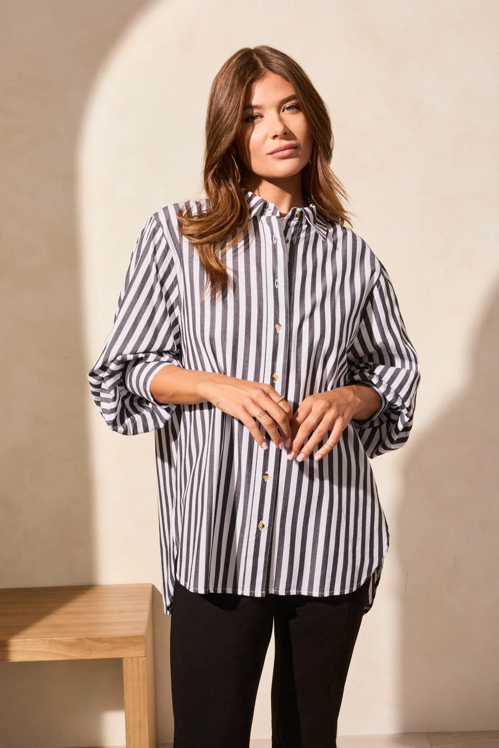 Long Sleeve Button Front Cotton Shirt