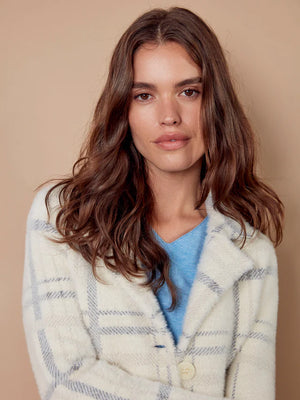 Long Plaid Knit Coatigan -  Ivory