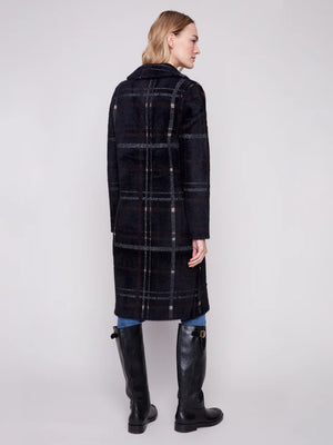 Long Plaid Knit Coatigan -  Mocha