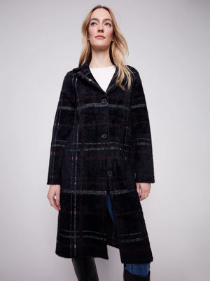 Long Plaid Knit Coatigan -  Mocha