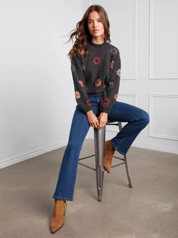 Mock Neck Sweater With Floral Embroidery