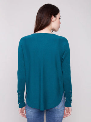 Knit Sweater With Lace Up Cuffs