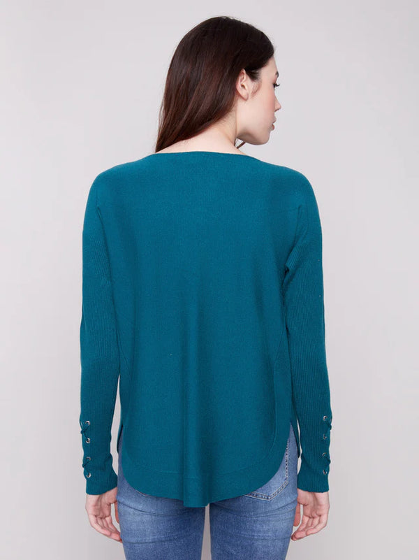 Knit Sweater With Lace Up Cuffs