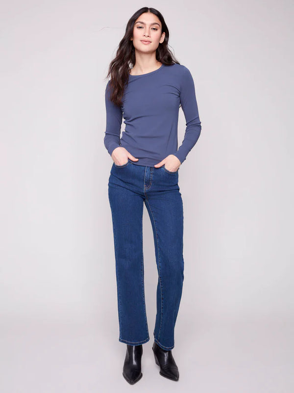 Long Sleeve Crew Neck Interlock Knit Top