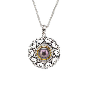 SILVER AND 10K GOLD APHRODITE PENDANT - PEACOCK FRESH WATER PEARL