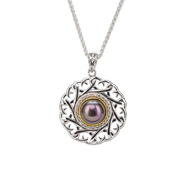 SILVER AND 10K GOLD APHRODITE PENDANT - PEACOCK FRESH WATER PEARL