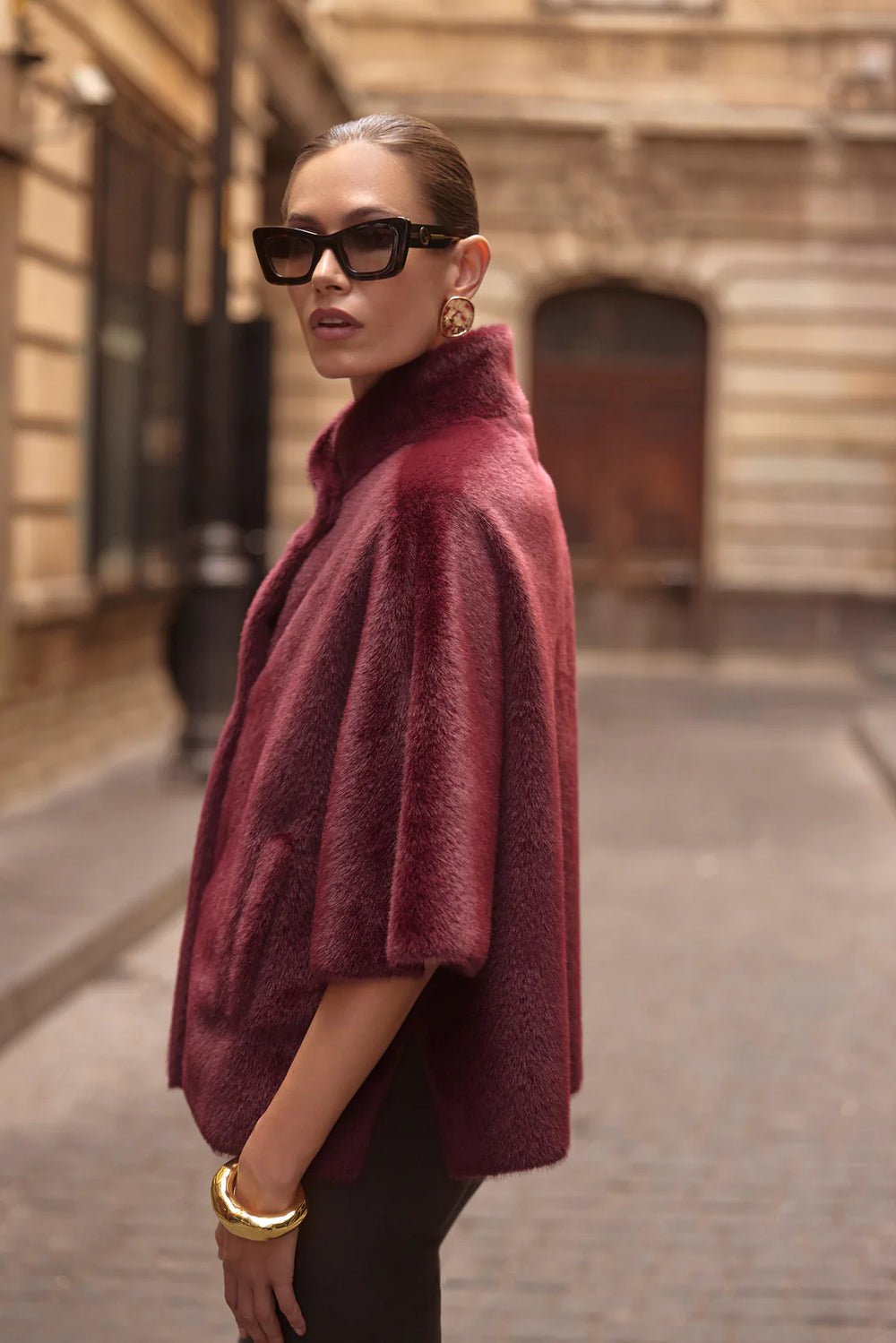 Faux Fur Cape Coat With Pockets