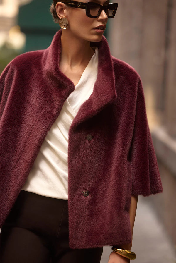Faux Fur Cape Coat With Pockets