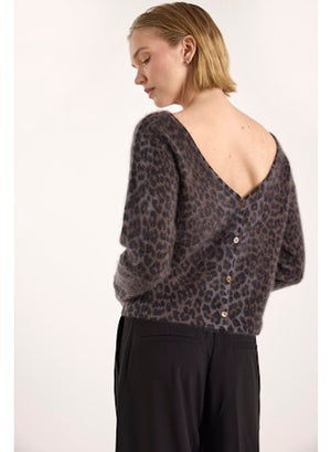 Belle Brushed Leopard Button Back Cardigan