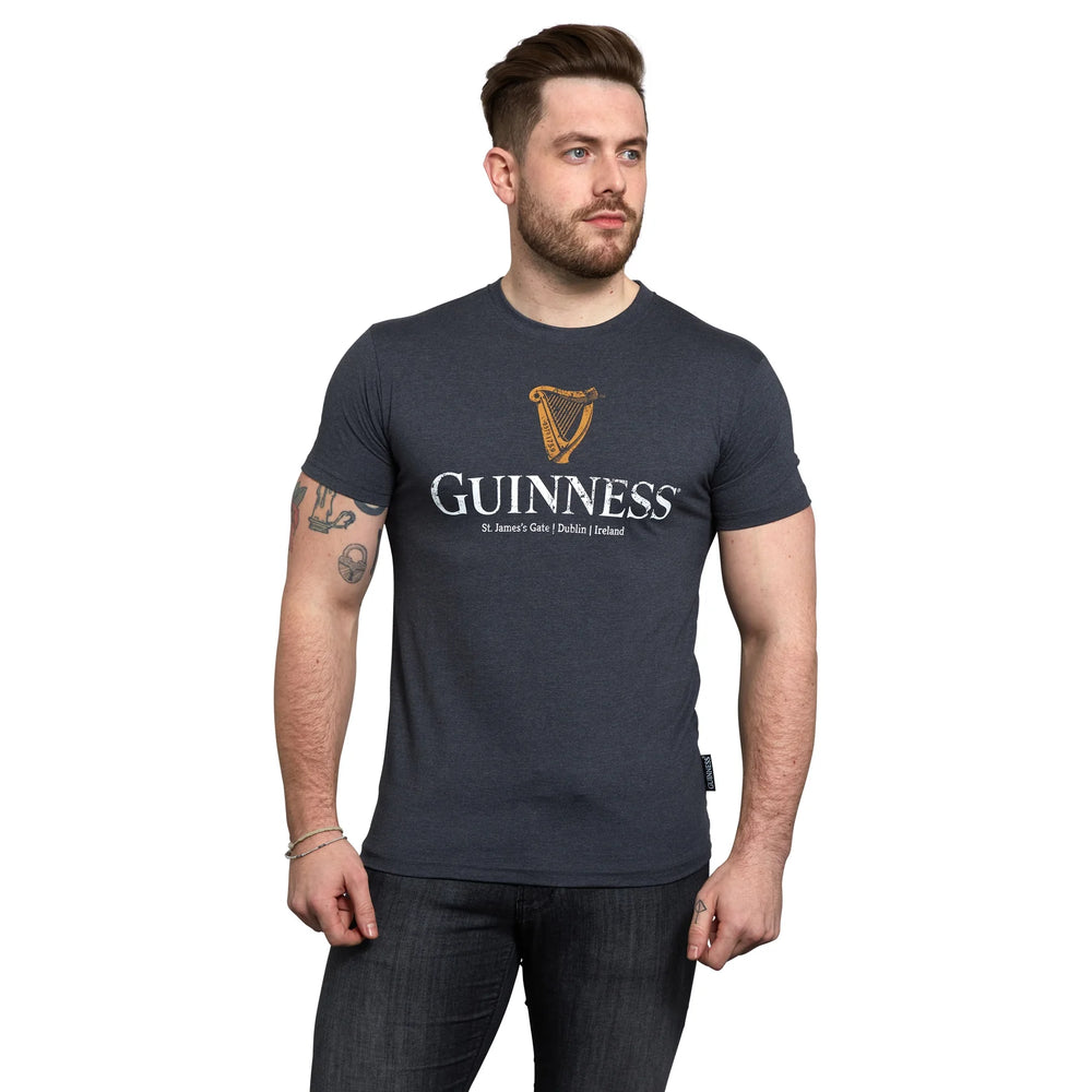 Guinness Distressed Harp Label Tee - Navy