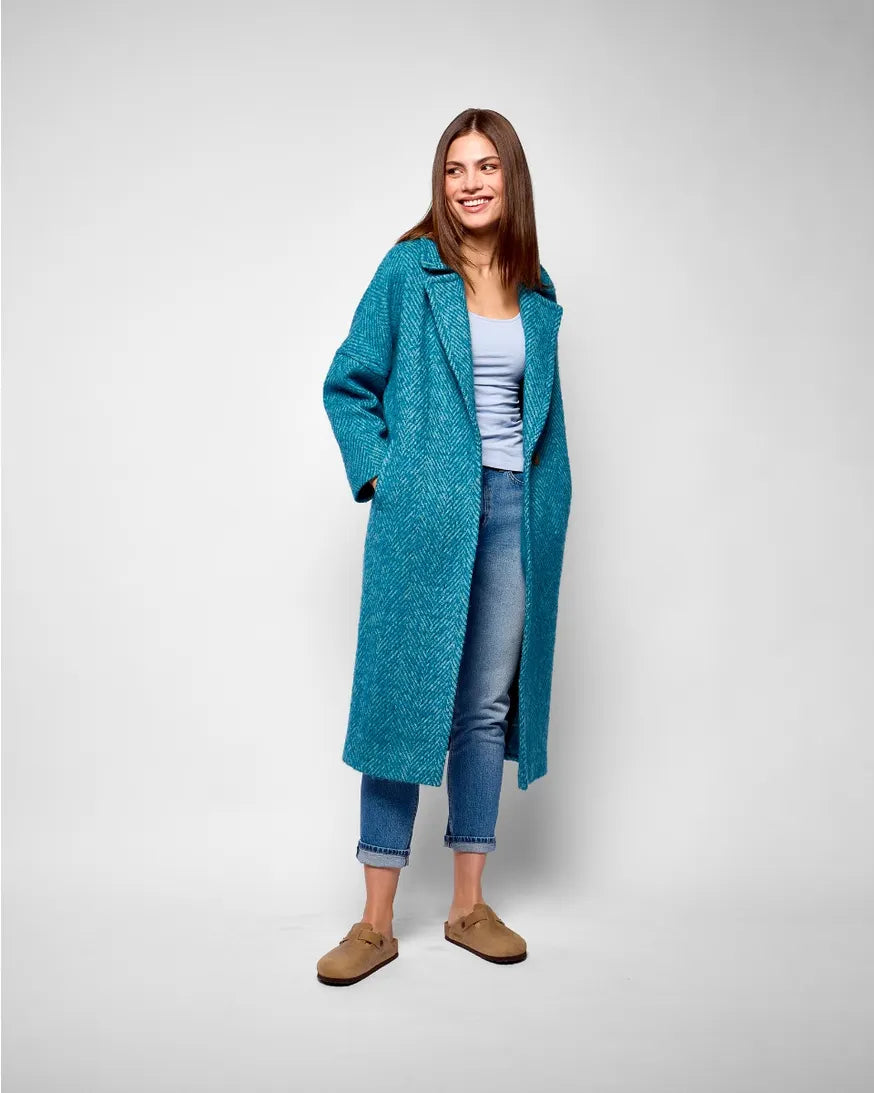 Avoca Reflections Light  Donegal Herringbone Coat- Turquoise