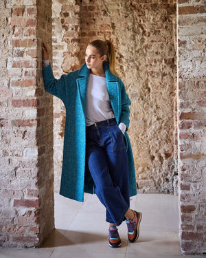 Avoca Reflections Light  Donegal Herringbone Coat- Turquoise