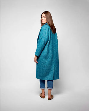 Avoca Reflections Light  Donegal Herringbone Coat- Turquoise