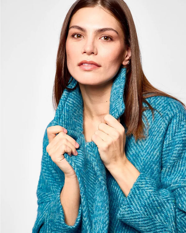Avoca Reflections Light  Donegal Herringbone Coat- Turquoise