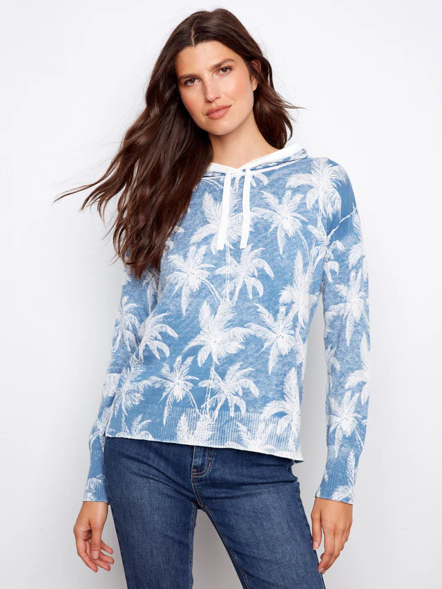 Reverse Print Hoodie Pullover - Tropical