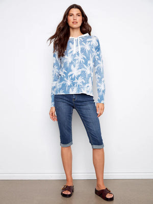 Reverse Print Hoodie Pullover - Tropical