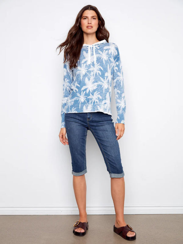 Reverse Print Hoodie Pullover - Tropical