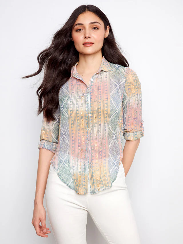 Foil Printed Crinkled Blouse - Marigold