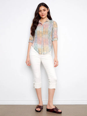 Foil Printed Crinkled Blouse - Marigold