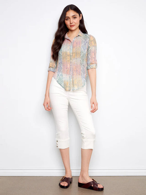 Foil Printed Crinkled Blouse - Marigold