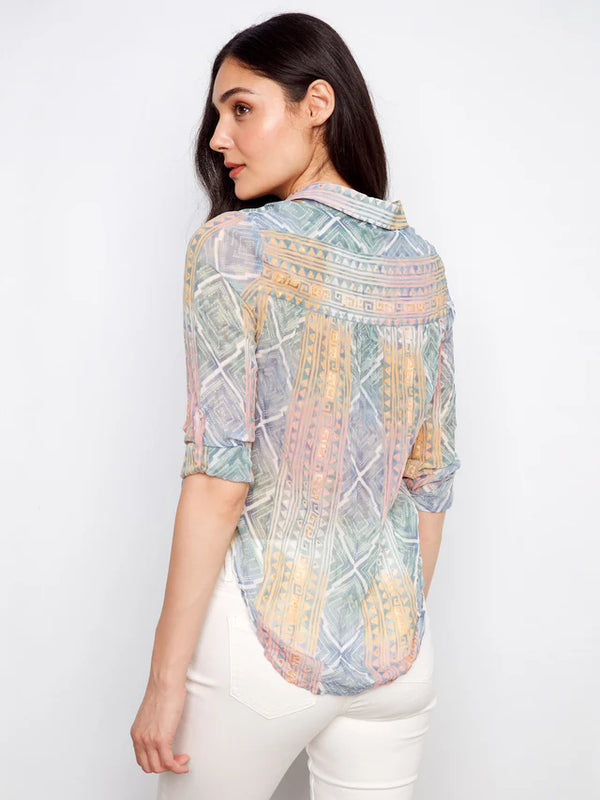 Foil Printed Crinkled Blouse - Marigold