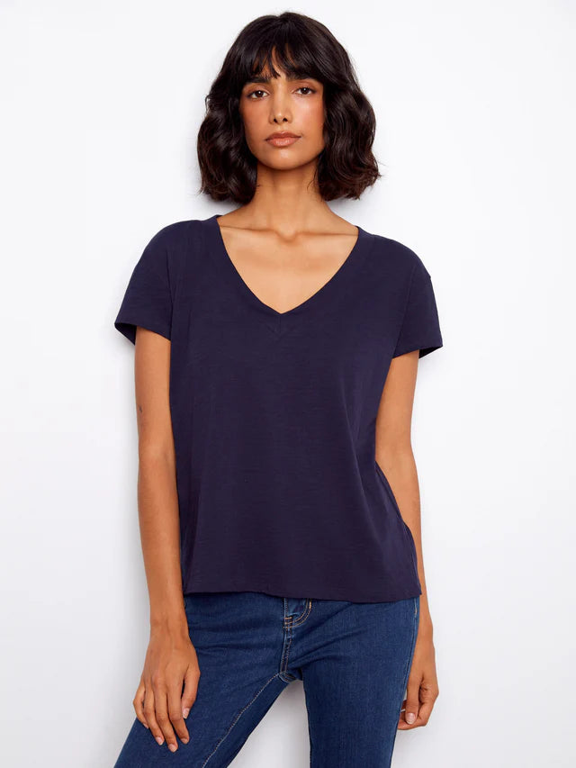 Organic Cotton V-Neck T-Shirt - Navy