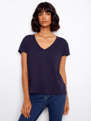 Organic Cotton V-Neck T-Shirt - Navy