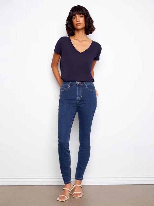 Organic Cotton V-Neck T-Shirt - Navy