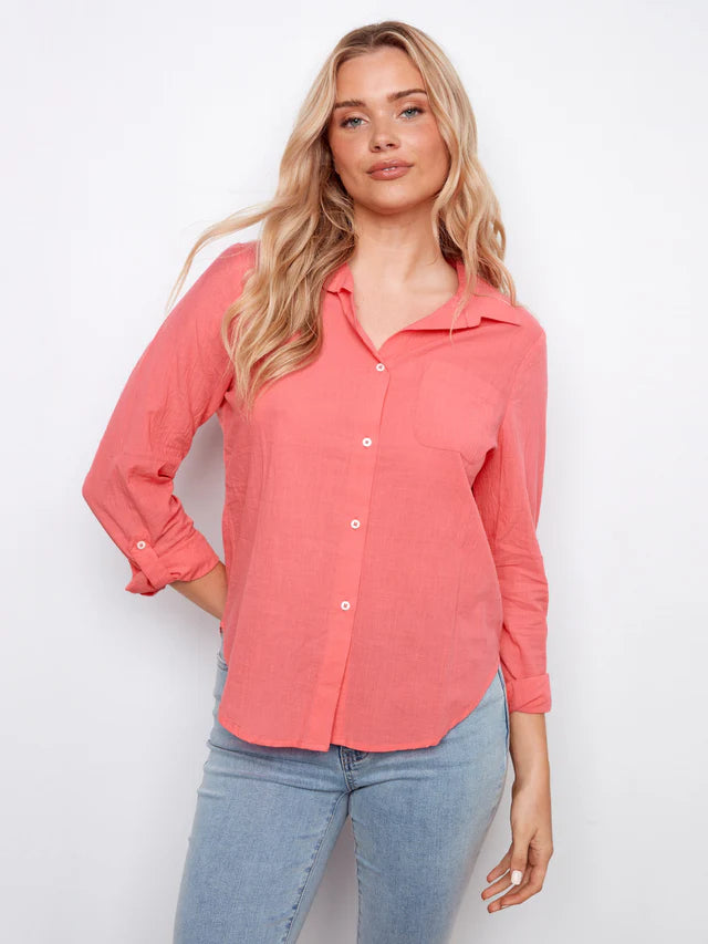 Cotton Button Up Shirt - Sorbet