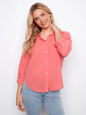 Cotton Button Up Shirt - Sorbet