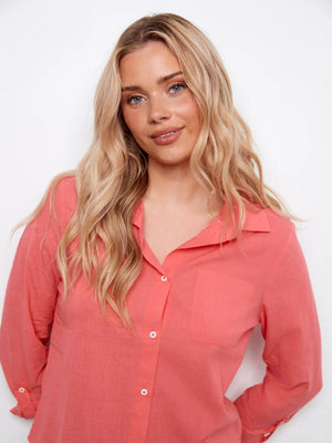 Cotton Button Up Shirt - Sorbet