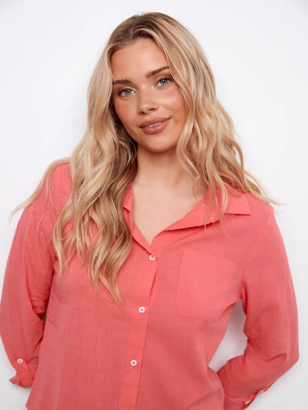 Cotton Button Up Shirt - Sorbet