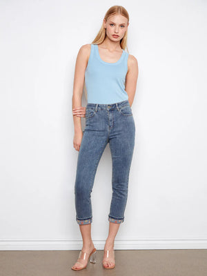 Slim Leg Jeans w/ Rolled Embrodered Cuff