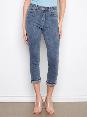 Slim Leg Jeans w/ Rolled Embrodered Cuff