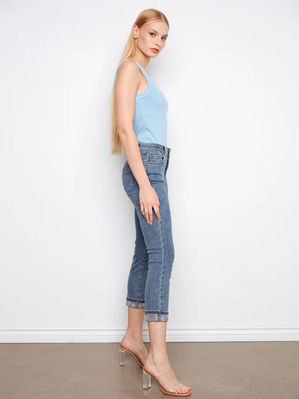Slim Leg Jeans w/ Rolled Embrodered Cuff