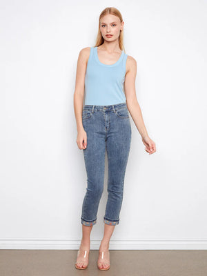 Slim Leg Jeans w/ Rolled Embrodered Cuff