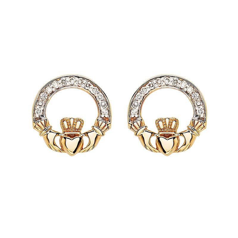 14kt Yellow Gold Lab Grown Diamond Claddagh Earrings
