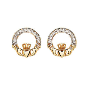 14kt Yellow Gold Lab Grown Diamond Claddagh Earrings