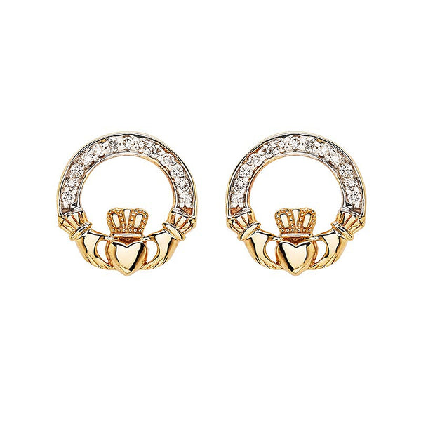 14kt Yellow Gold Lab Grown Diamond Claddagh Earrings