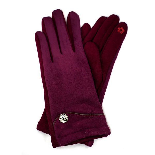 Faux Suede Glove w/ Celtic Button - Plum