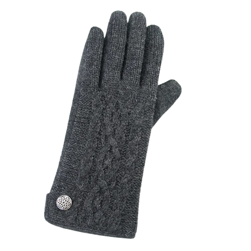 Celtic Cable Knit Gloves - Charcoal