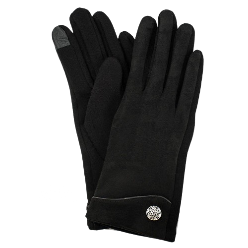Faux Suede Glove w/ Celtic Button - Black