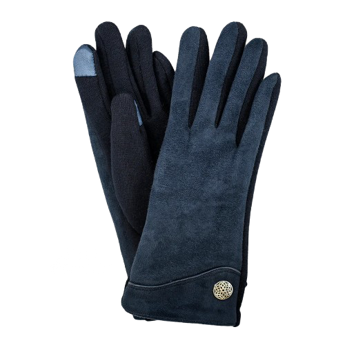 Faux Suede Glove w/ Celtic Button - Navy