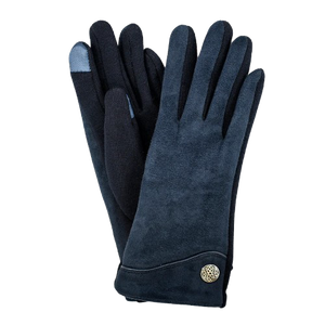 Faux Suede Glove w/ Celtic Button - Navy